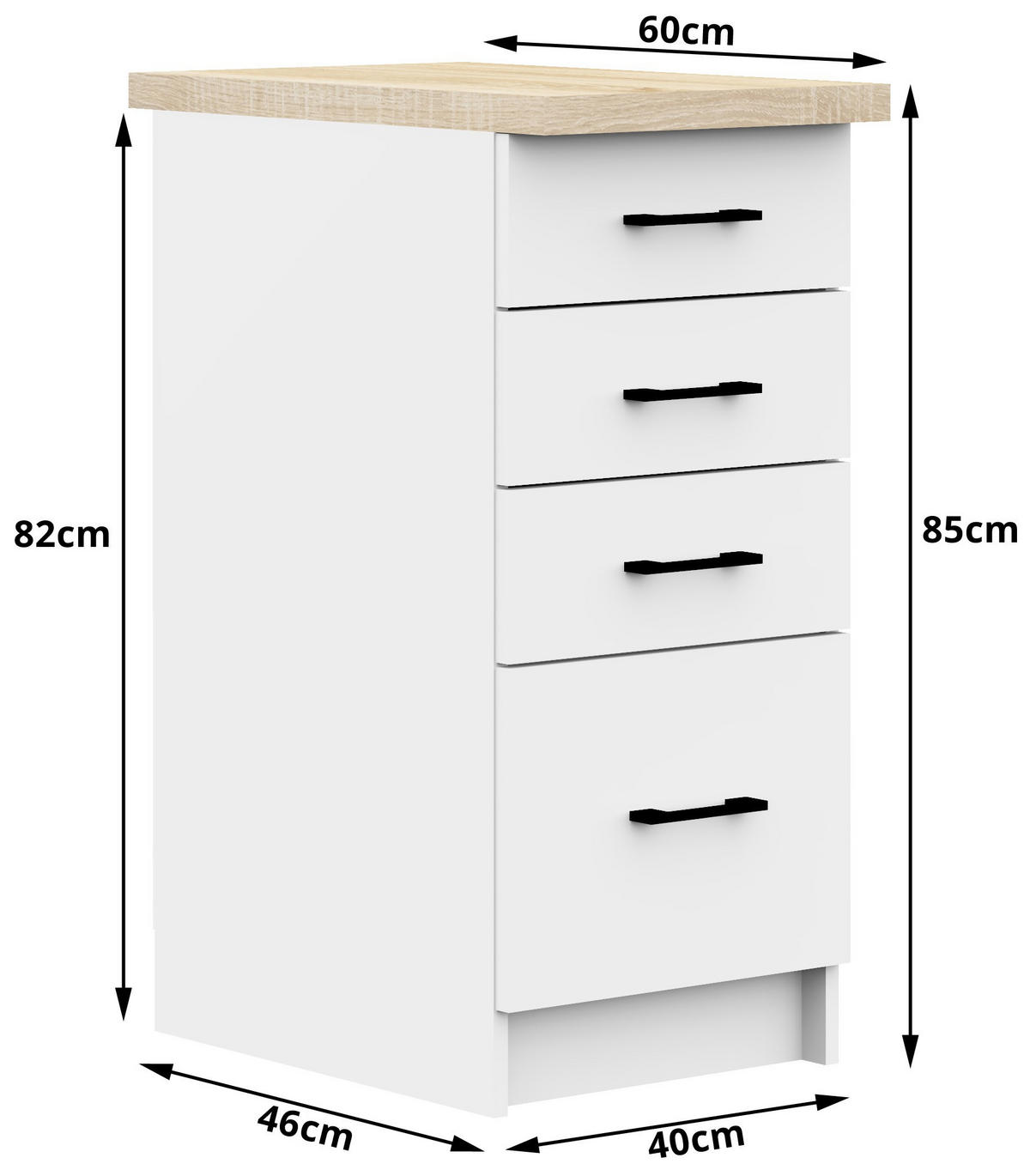 KÜCHENSCHRANK Weiß 46x40x85cm - Schwarz/Weiß, Holzwerkstoff/Kunststoff (40/85/46cm) - Akord