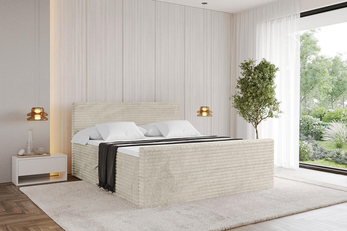 BOXBETT mit Matratze H3 und Lattenrost - TOLO-Z-v1 - 160x200 Cord - Creme - Champagner, Holzwerkstoff (160/200cm)
