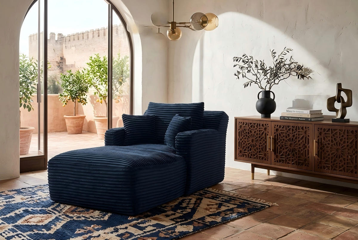 RELAXSESSEL aus Cord Modulare Chaiselongue & ohne Montage - Blau, Textil (33/127/33cm) - Urban Meuble