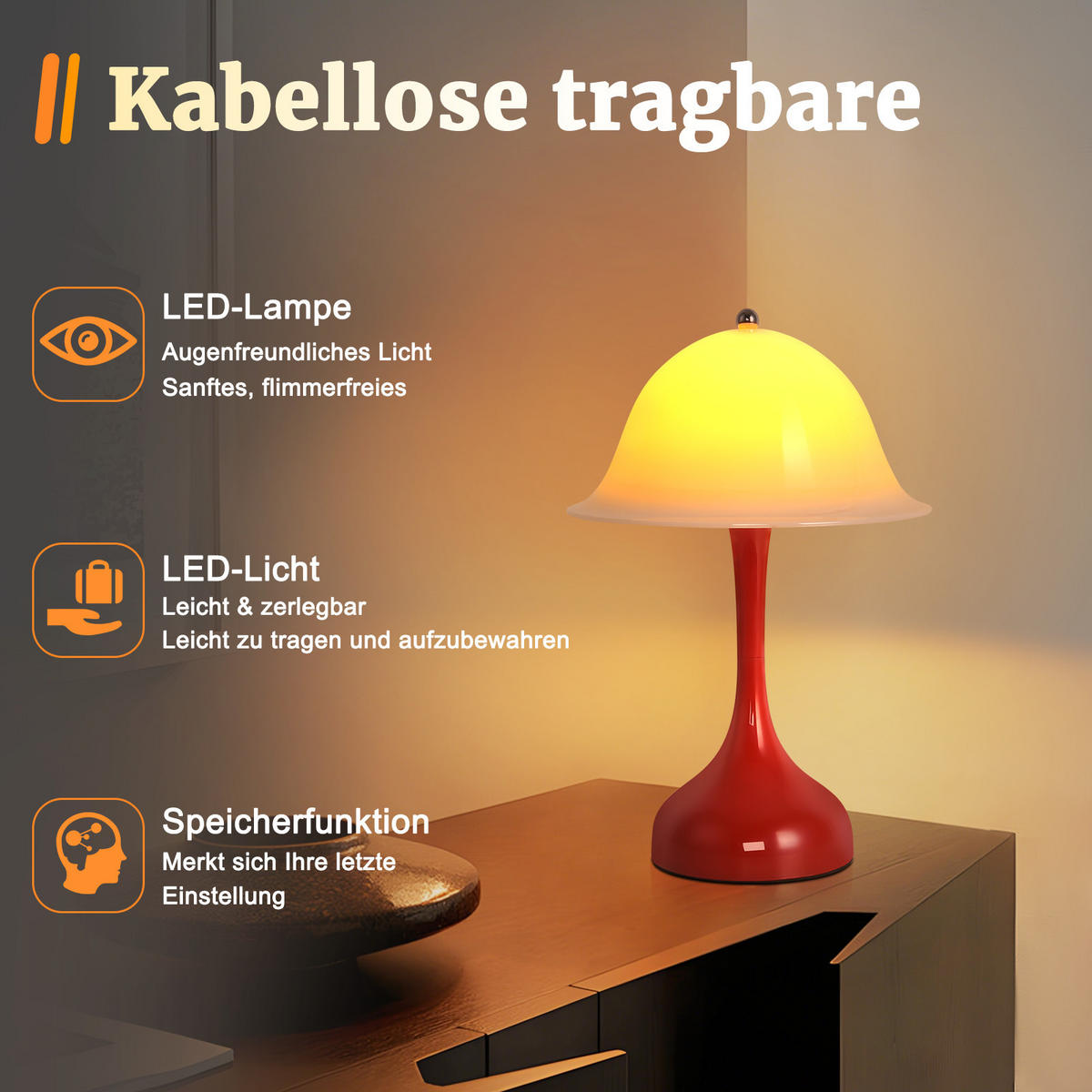 LED-TISCHLEUCHTE BRUNHILDE Ⅲ 25/9/16 cm - Rot, Metall (25/9/16cm) - Nettlife