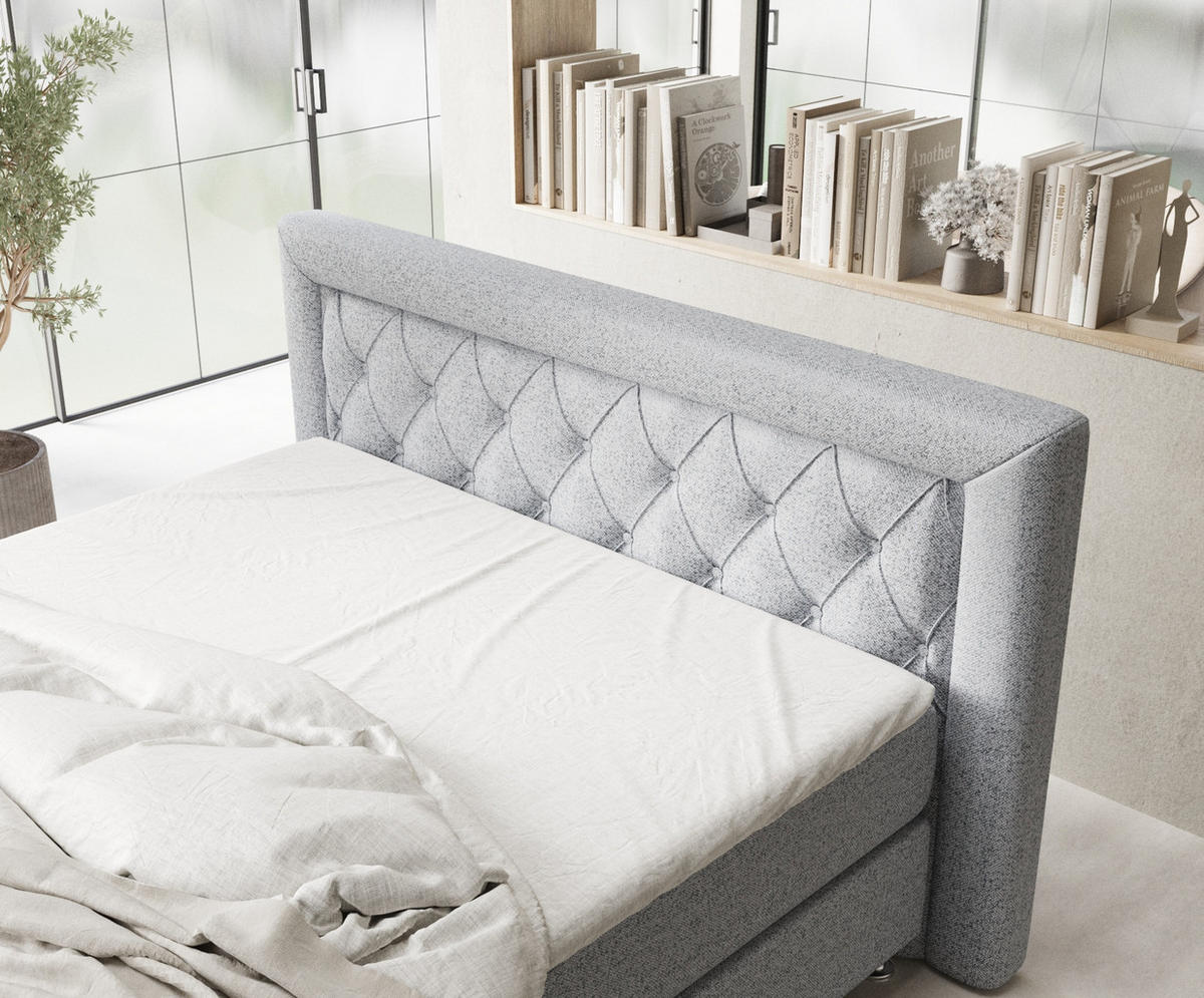 BOXSPRINGBETT Lavello Grau 140/200 cm mit Latex-Topper - Silberfarben/Grau, Holz/Holzwerkstoff (140/200cm) - Maison de Reve