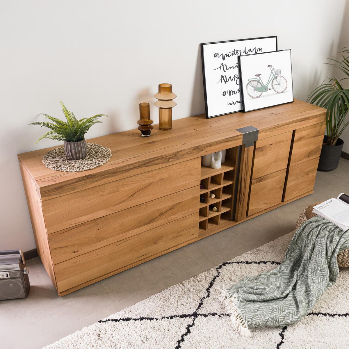 SIDEBOARD Wild-/Zerreiche 220x45x75 natur geölt NEW AMSTERDAM #17 - Naturfarben, Holz (220/75/45cm) - Massivmoebel24