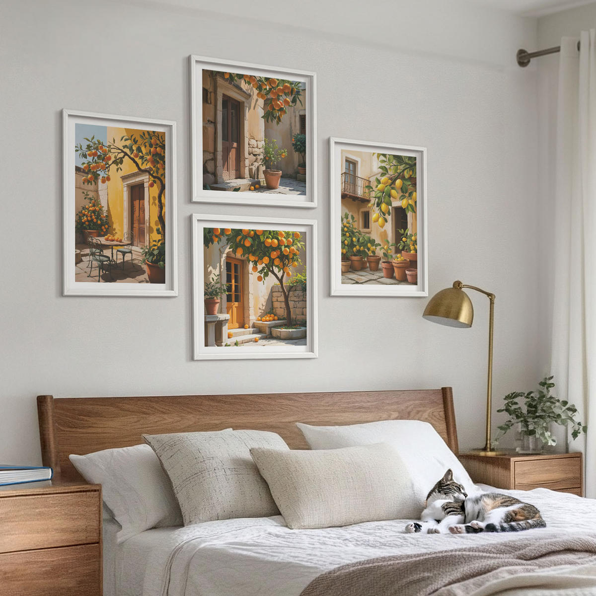 WANDBILDER 4er-Set - 50x50 cm & 40x60 cm Weißer Rahmen - Zitrusfrüchte in der Sonne - Weiß, Kunststoff (50/50cm) - ArtPrintCave