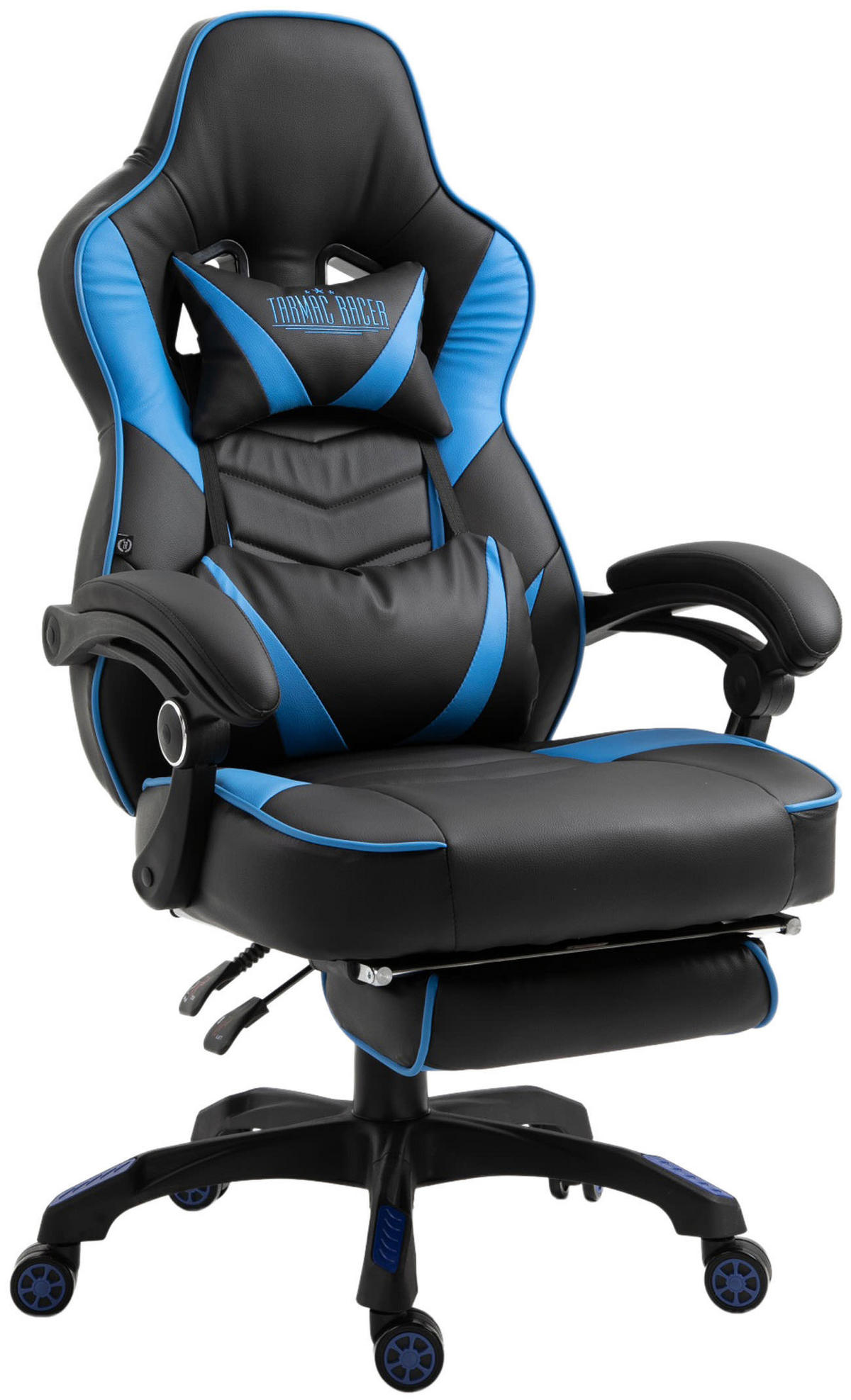 CHEFSESSEL Lederlook schwarz/blau - Blau/Schwarz, Kunststoff/Textil (67/120/69cm) - CLP