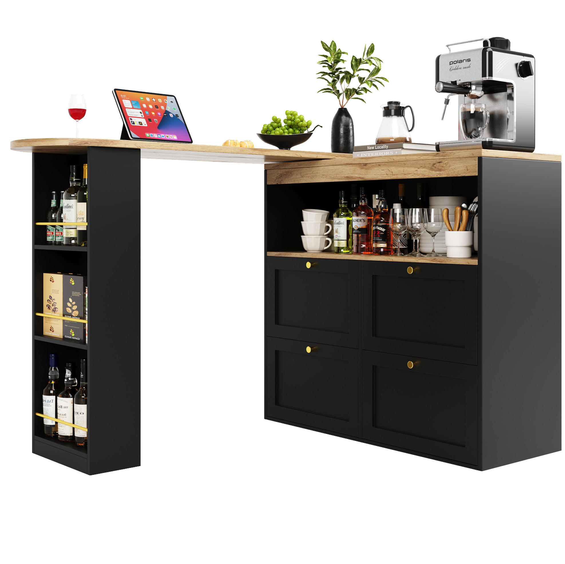 L-FÖRMIGER Schrank 105x39x102cm Schwarz mit drehbarem Seitenrahmen & 4 Schubladen - Schwarz, Holzwerkstoff (105/102/39cm) - Modfu