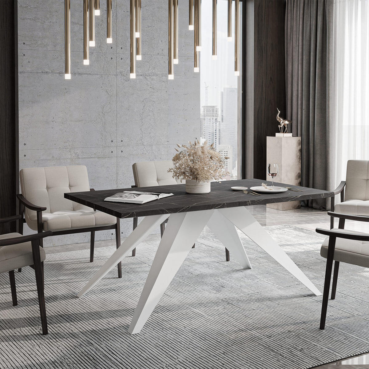AUSZIEHTISCH XANDRO 140/80/76 cm mit Metallgestell, Weiß / Grigia Pietra - Weiß/Grau, Holzwerkstoff/Metall (80/140/76cm) - Idohome