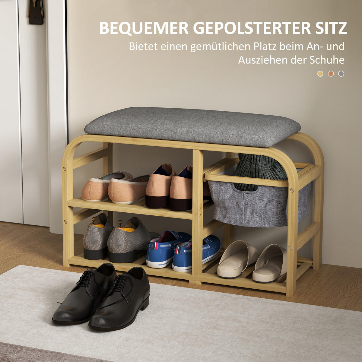 SCHUHBANK mit 2 Etagen, Grau, 70 x 30 x 45 cm - Multicolor, Textil (70/45/30cm) - HOMCOM