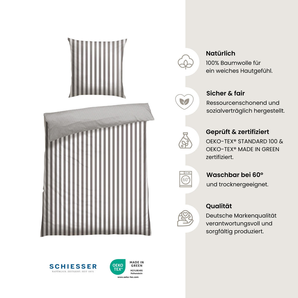 BETTWÄSCHESET Marie - Renforcé - 2-teilig - 155 x 220 cm - Grau - Grau, Textil (155/220cm) - SCHIESSER