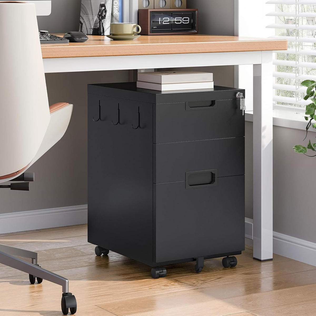 ROLLCONTAINER Schwarz Bürocontainer abschließbar - Schwarz, Metall (52/67/39cm) - Hoobro