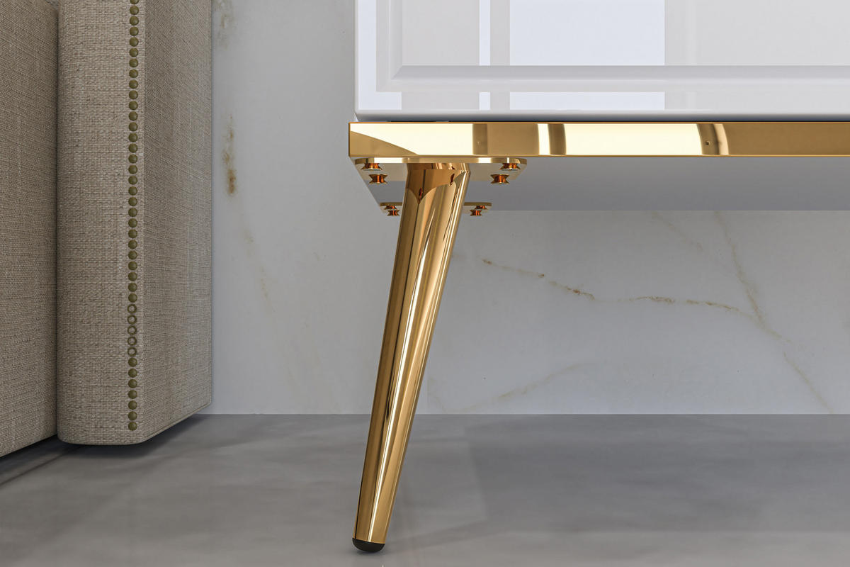 NACHTTISCH ISORIA mit Goldelementen, Glas Weiß - Goldfarben/Weiß, Holz/Metall (50/53/34cm) - KONSIMO®