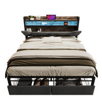 POLSTERBETT 160/200 cm mit LED-Beleuchtung, USB- und Typ-C-Anschluss, Matratze und Stauraum-Kopfteil und 2 Schubladen, Grau - Grau, Textil (160/200cm) - Redom