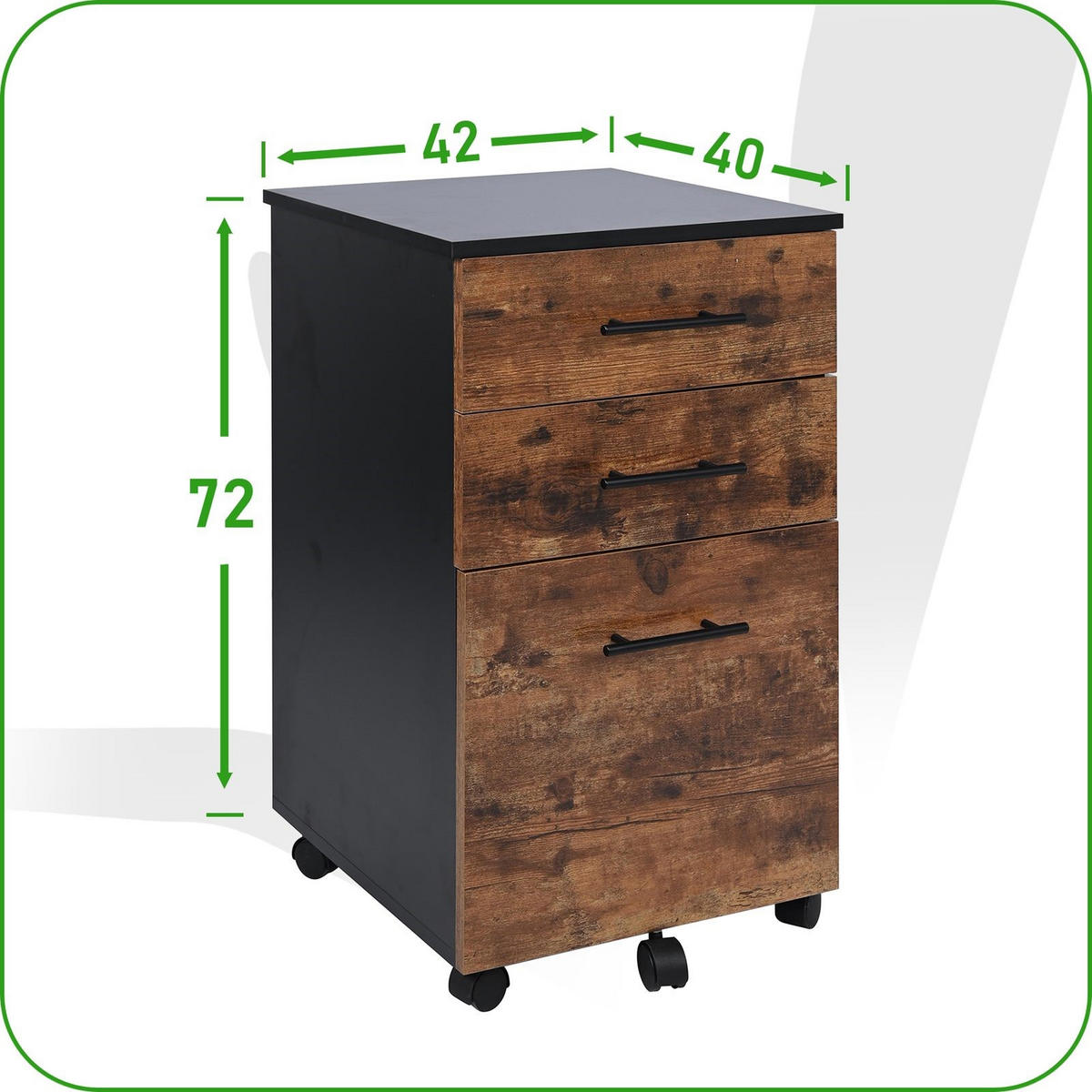 ROLLCONTAINER Holzoptik Schwarz Dunkelbraun 3 Schubladen 40x42x72 cm - Dunkelbraun/Schwarz, Holzwerkstoff/Metall (42/72/40cm) - Begryf