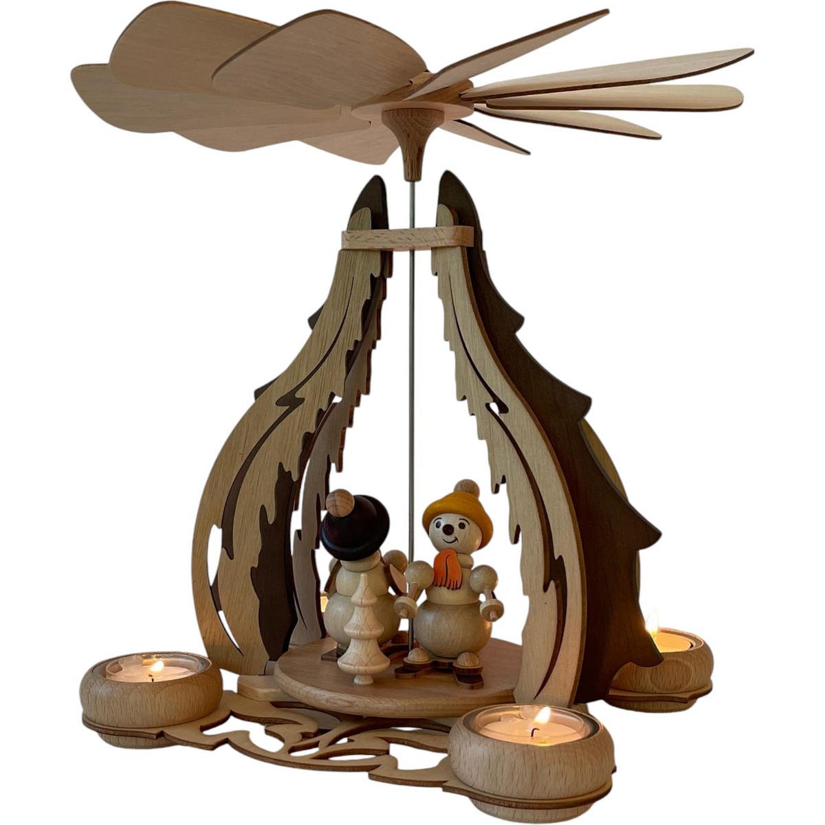 PYRAMIDE Schneemänner unter Eiszapfen für 4 Teelichter 23/21/30 cm - Multicolor, Holz (21/30/23cm)