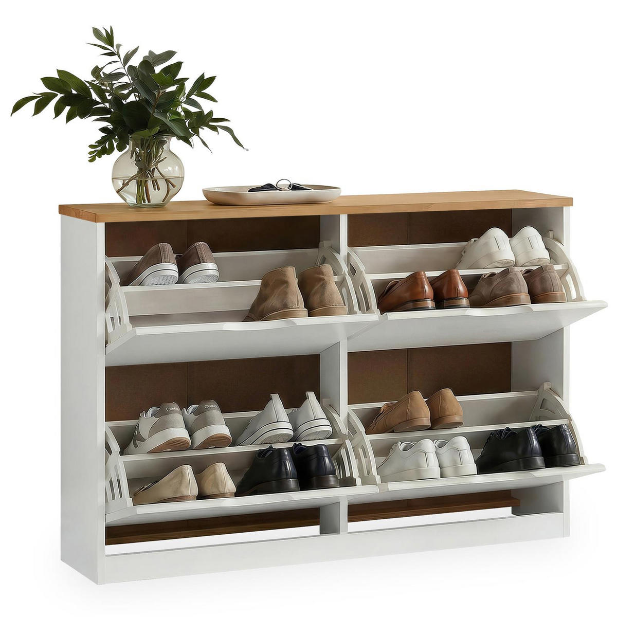 SCHUHSCHRANK BASIL weiß/braun - Weiß/Braun, Holz (115/79/25cm) - IDIMEX
