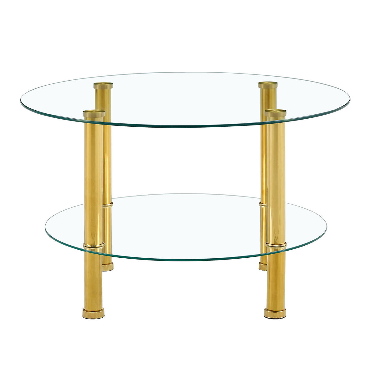 COUCHTISCH 70/60/42 cm aus Glas und Metall in Gold mit 2 Ablagen - Goldfarben, Glas (70/70/42cm) - Flora Grace