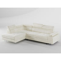 ECKSOFA CAROLINE Links Creme Velours-Stoff mit Schlaffunktion und Bettkasten - Chromfarben/Creme, Textil (253/190cm) - Barchello
