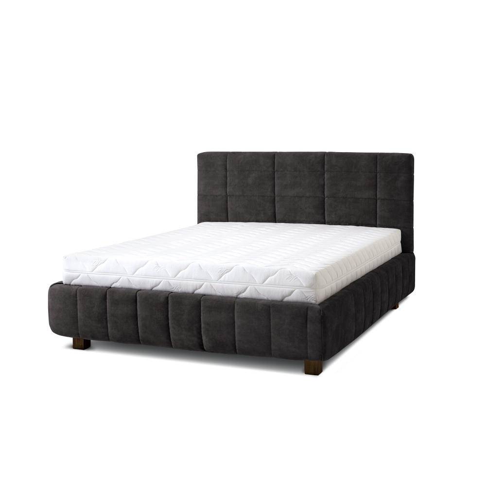 POLSTERBETT Reta 160x200 in Plüsch Anthracite - Anthrazit, Holz - Letti Moderni