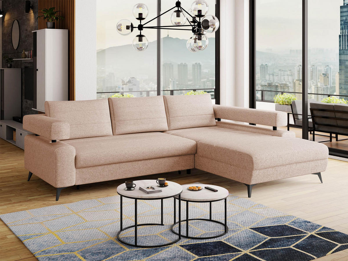 ECKSOFA Rosa, Seite: Rechts 2R-OT - Hellrosa/Schwarz, Holz/Textil (265/184cm) - MIRJAN24