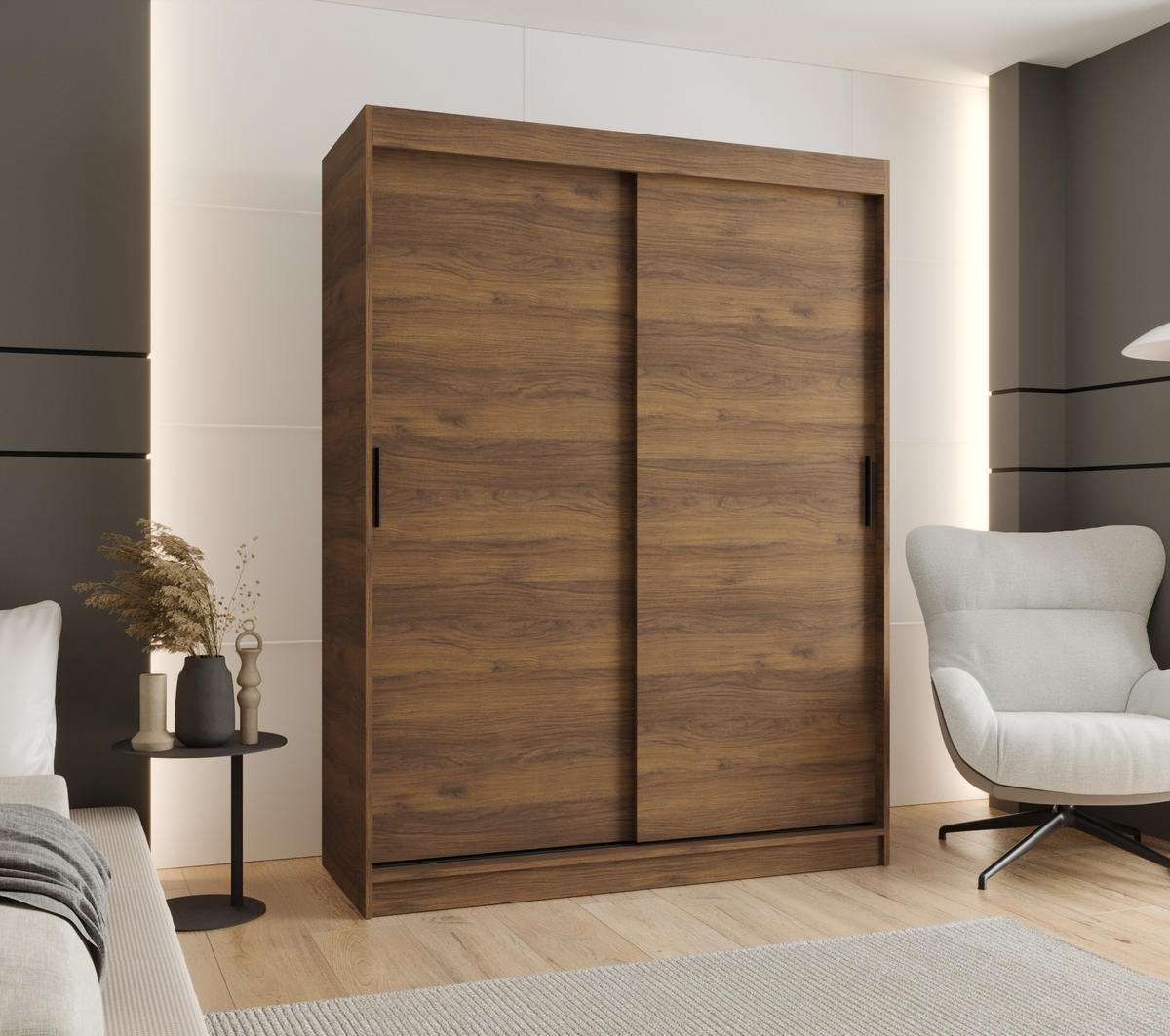 ŠATNÍ skříň s posuvnými dveřmi 200/150/62 2dveřová - černá/hnědá, dřevo/plast (150/200/62cm)