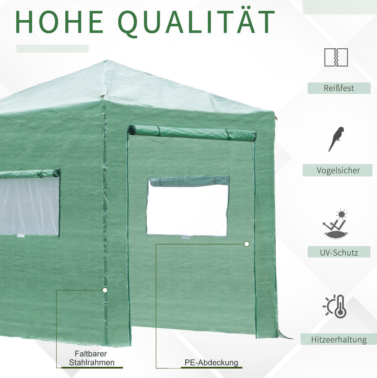 GEWÄCHSHAUS aus Stahl 238x178x240 cm in Grün mit faltbarem Design - Grün, Metall (178/240/238cm) - Modfu
