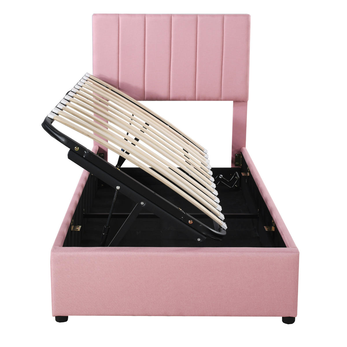 POLSTERBETT 90/200 cm rosa hydraulisches Stauraumbett mit verstellbarem Kopfteil - Pink, Textil (90/200cm) - OKWISH