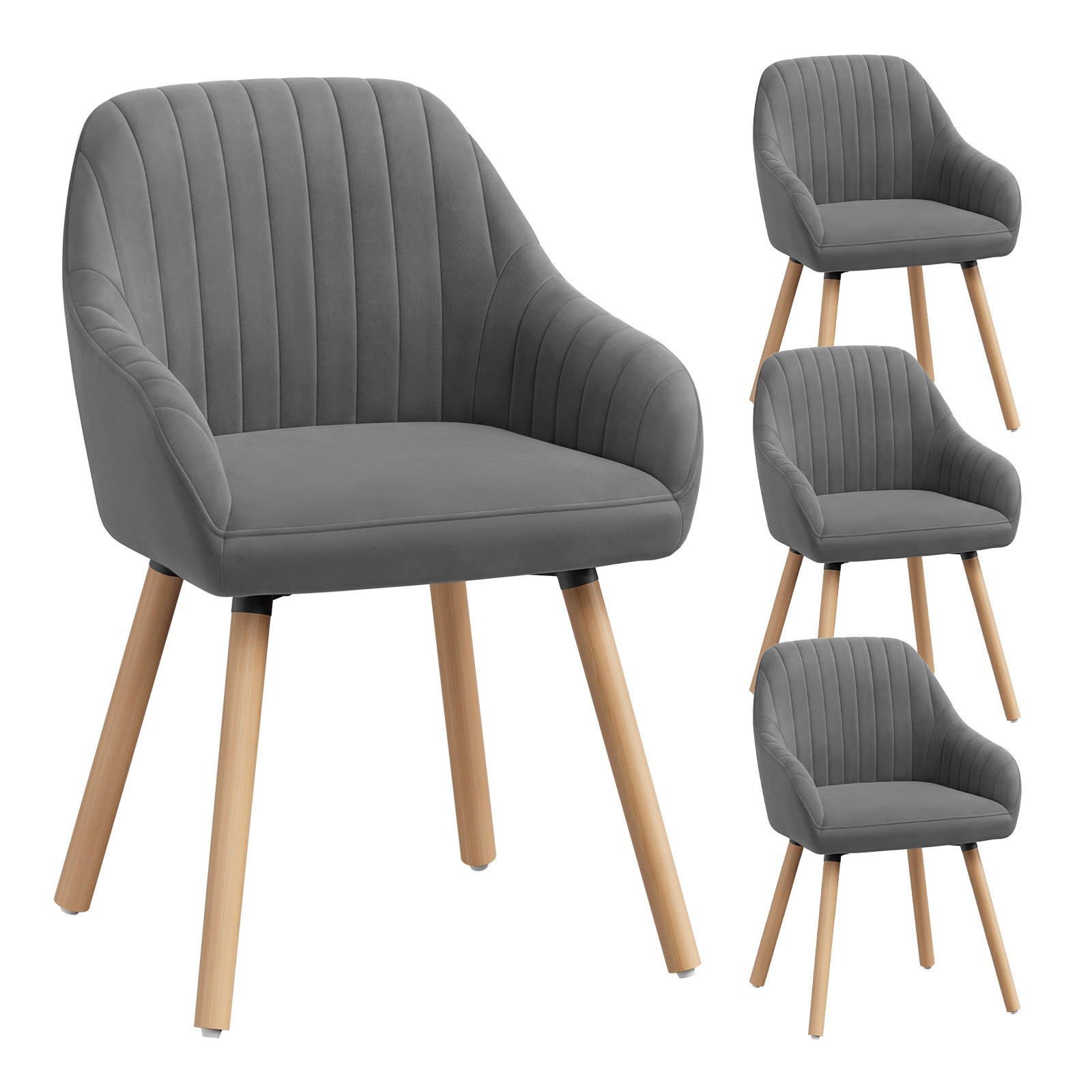 ESSZIMMERSTUHL 4er-Set, Samt, Massivholz, Dunkelgrau - Dunkelgrau/Naturfarben, Holz/Textil (42/81/50cm) - Woltu