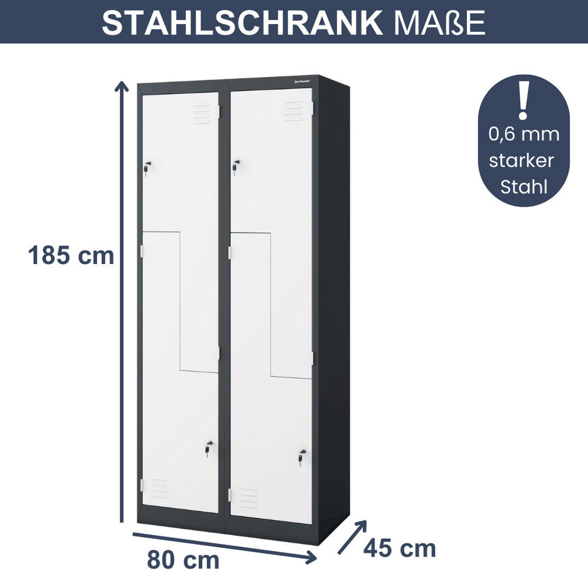 UMKLEIDESCHRANK Spind OSLO 4 Abteile 185x80x45cm Anthrazit-Weiß - Anthrazit, Metall (80/185/45cm) - DELUKE