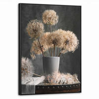 LEINWAND Bilder mit Rahmen - Blumensamen - Löwenzahn - Vase - Stilleben - Blumenstrauß - 70x100 - Dunkelgrau, Textil (70/100cm) - MuchoWow