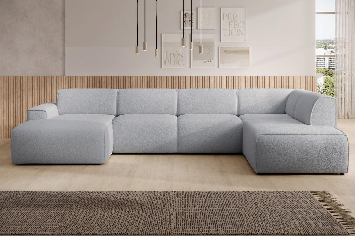 WOHNLANDSCHAFT Bouvi Hellgrau rechts - Hellgrau/Schwarz, Kunststoff/Textil (220/378cm) - Selsey