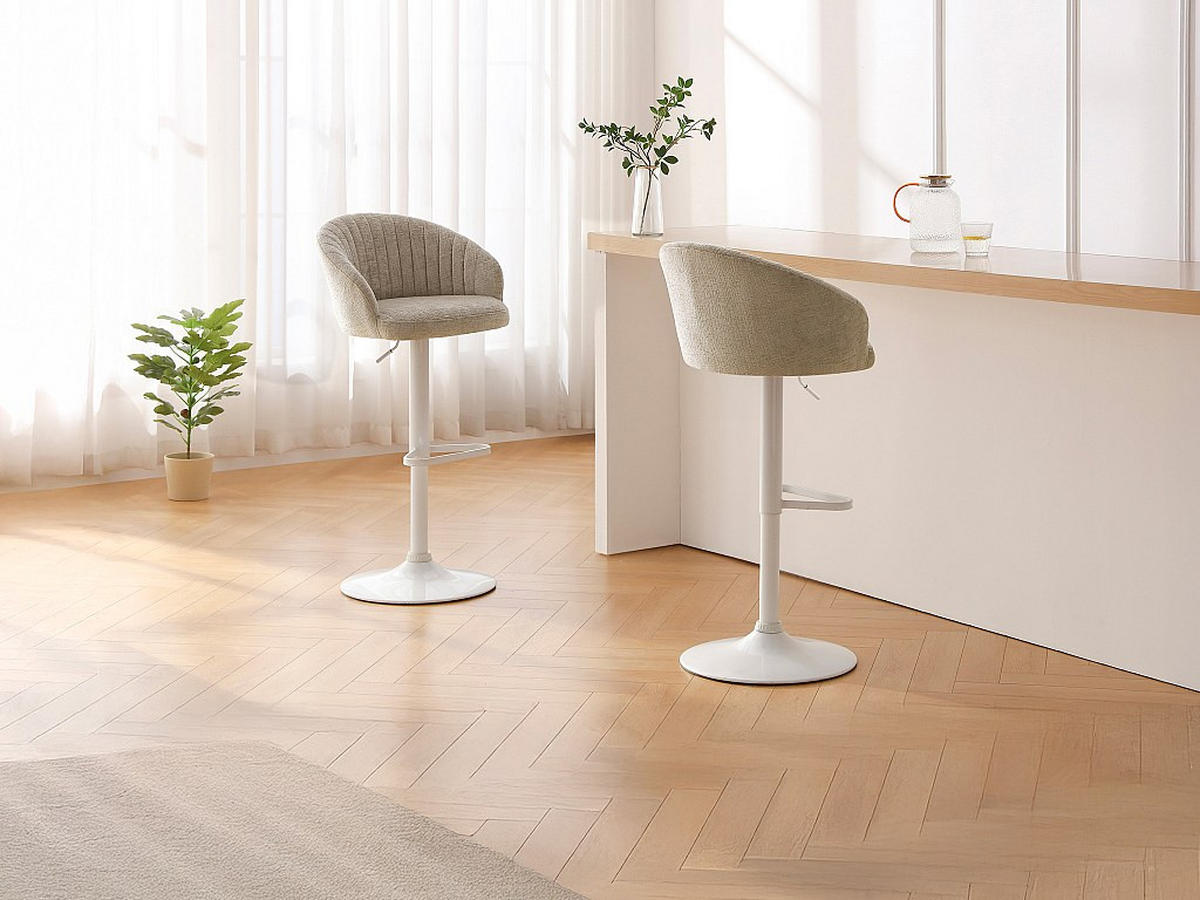 2‑ER Set Barhocker - Textilstoff & Metall - Höhe verstellbar - Creme - DORALIZ - Creme, Textil (52/105/54cm) - Vente-Unique