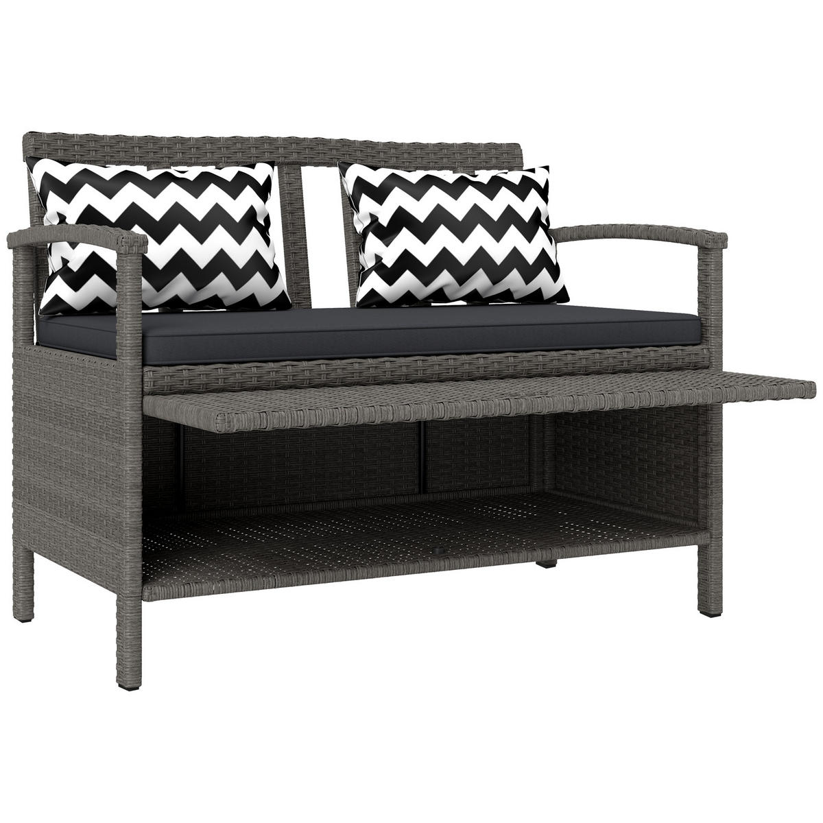 GARTENBANK 2-Sitzer DE-13599 2-Sitzer mit Stauraum 160L, PE-Rattan Grau - Grau, Metall (112/82/62cm) - ComfortXL