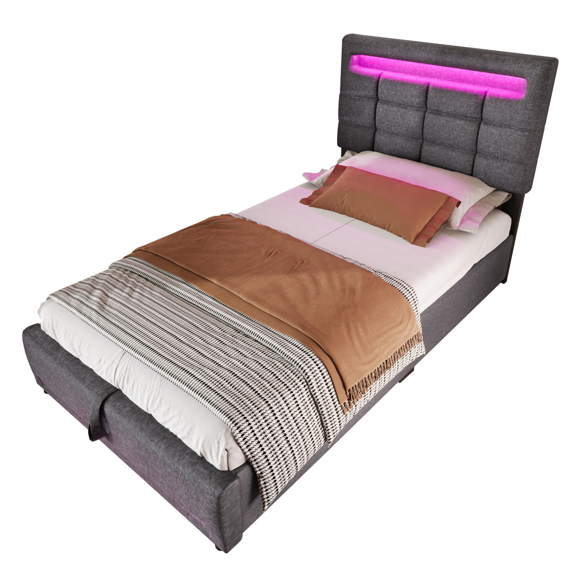 POLSTERBETT mit Stauraum, LED und USB 90x200 cm Leinen Grau - Grau, Metall (90/200cm) - Meubliv
