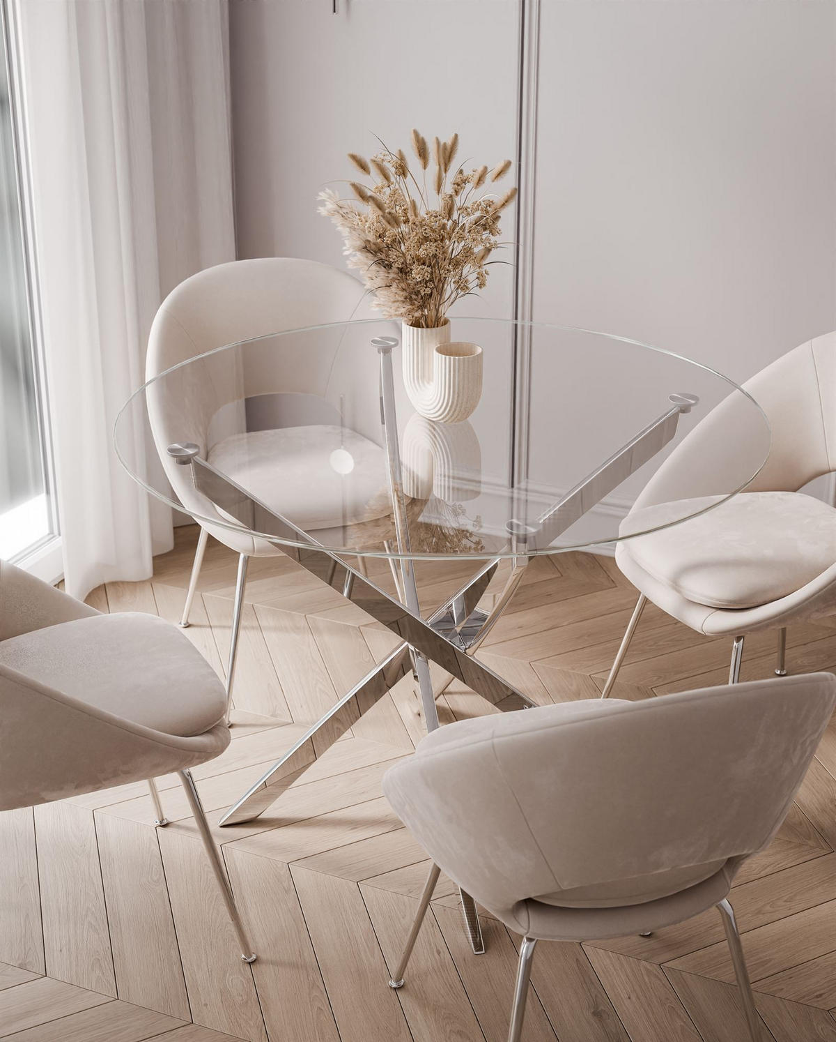 ESSTISCH BEIRA Runder Tisch 90 cm mit Glasplatte und Chrom Tischbeine - Chromfarben/Goldfarben, Glas (90/90/72cm) - Lookway