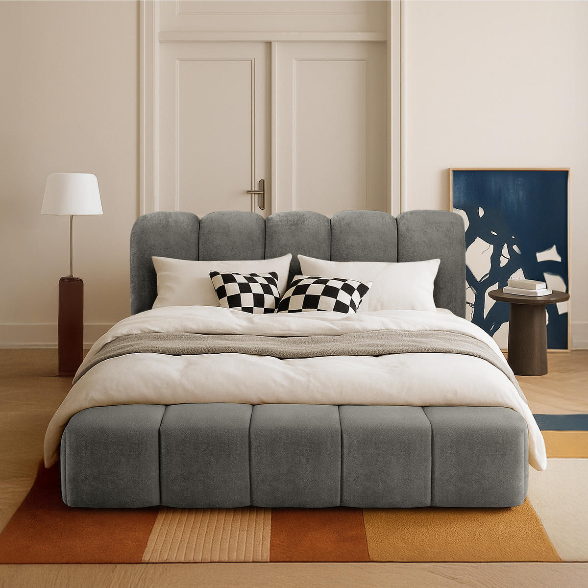 POLSTERBETT MERIDE Chenille, Dunkelgrau - Dunkelgrau/Schwarz, Holz/Textil (160/200cm) - KONSIMO®