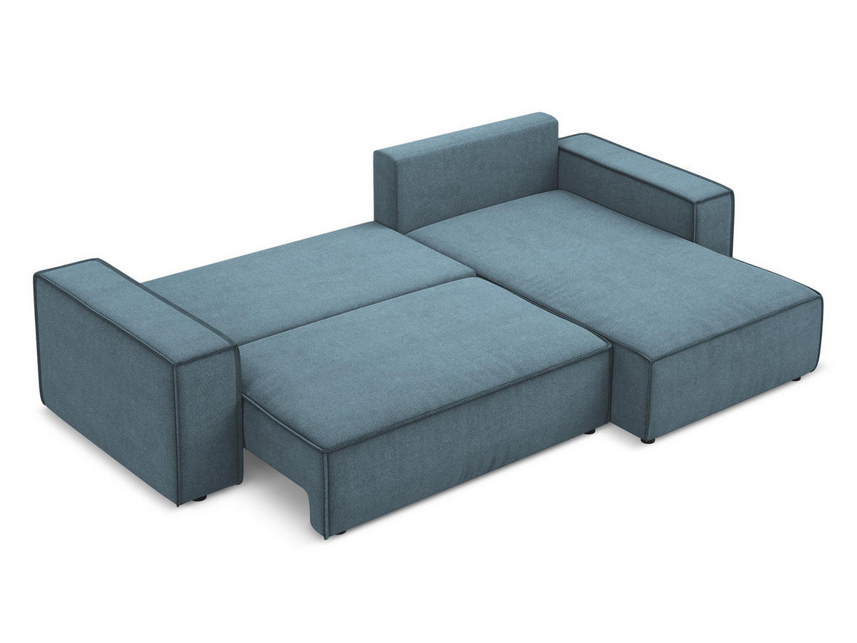 ECKSOFA mit Schlaffunktion Strukturstoff Stoff Blau - Blau/Schwarz, Kunststoff/Textil (290/185cm) - Makamii
