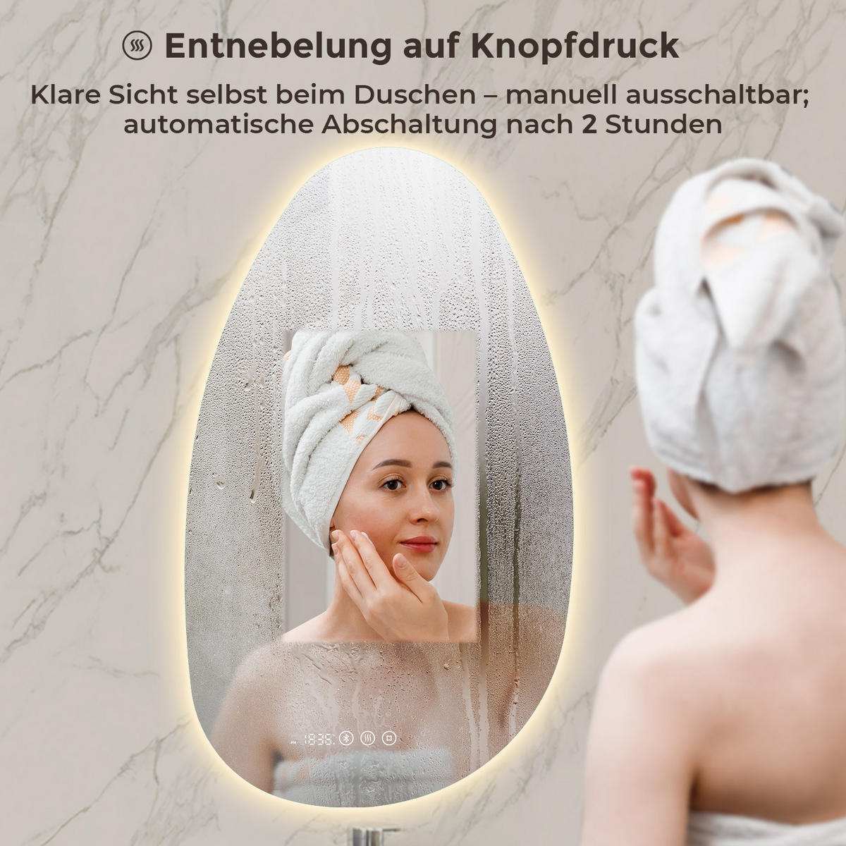 BADSPIEGEL MIT BELEUCHTUNG 85/50 cm asymmetrisch Bluetooth LED mit Antibeschlag - Transparent, Glas (85/50/3cm) - S'AFIELINA