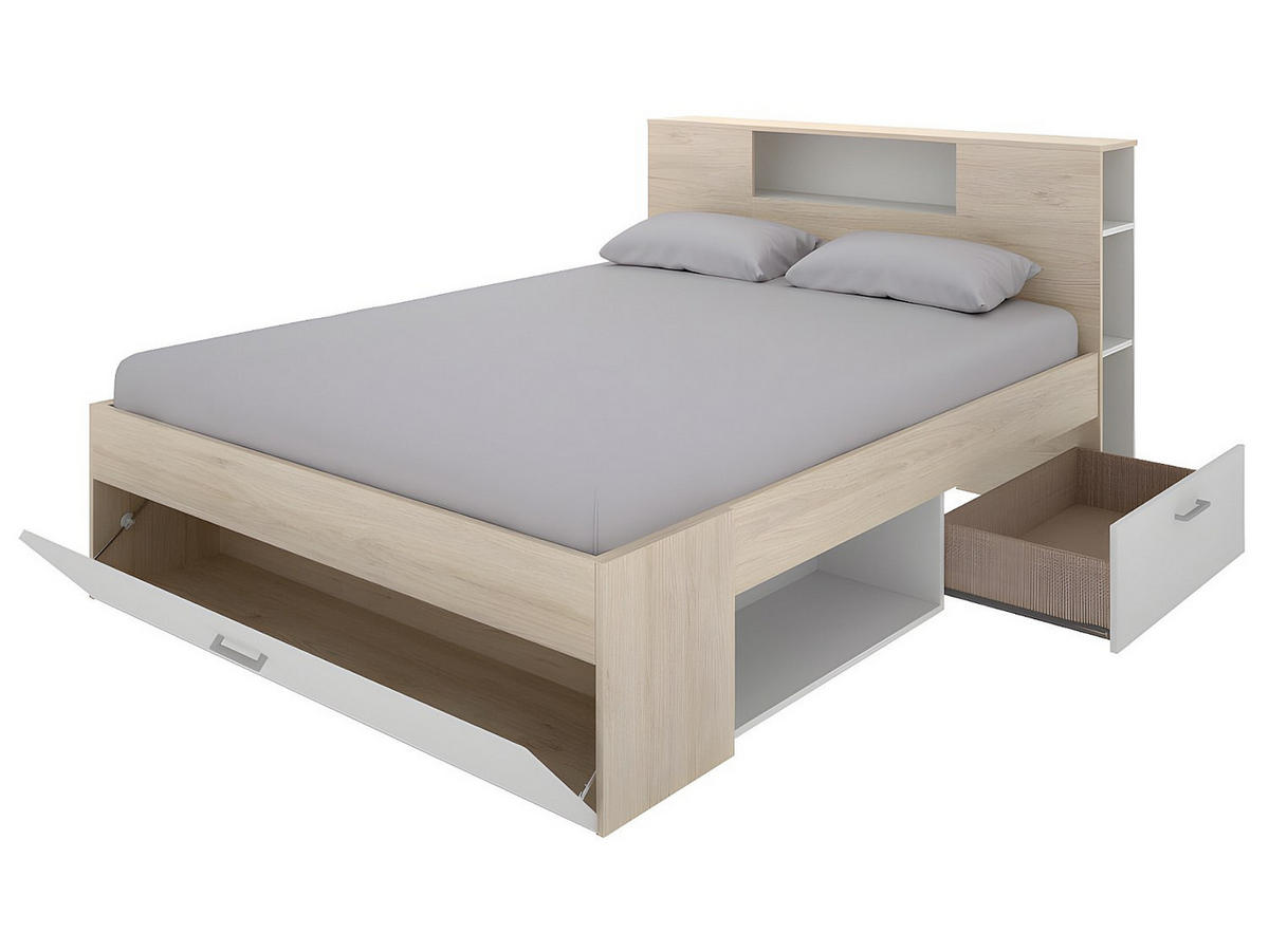 BETTRAHMEN - 2 Personen - holz - naturfarben hell, weiß Leandre - Naturfarben/Weiß, Holz (160/200cm) - Vente-Unique