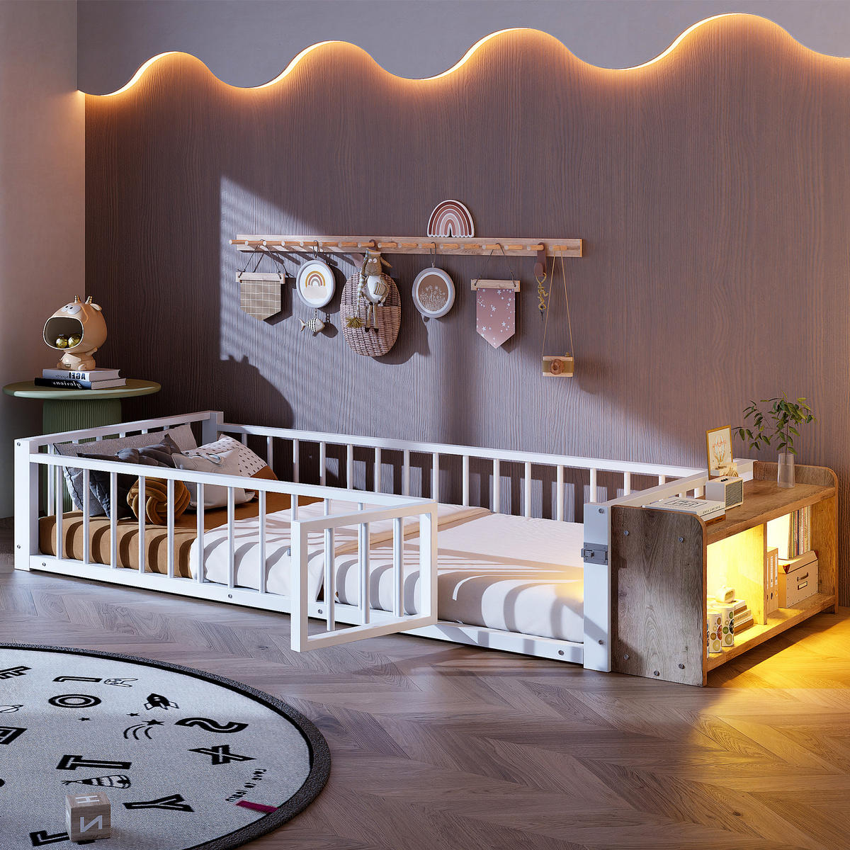 METALLBETT 90x200 cm LED Schubladen weiß - Weiß, Holzwerkstoff (90/200cm) - LEBENLANG