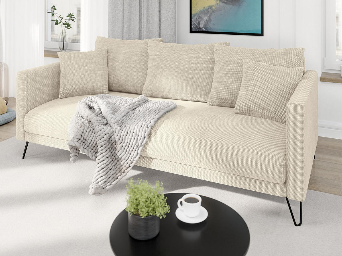 SITZGARNITUR 3+2+1 Harmony Beige Chenille - Beige/Schwarz, Holz/Textil (200/85/100cm) - S-Style Möbel