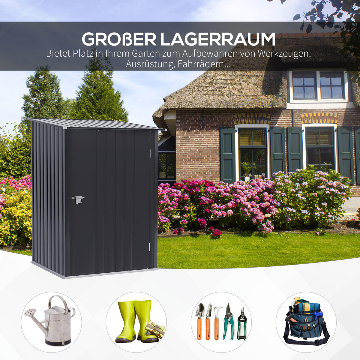GERÄTEHAUS aus Stahl, Gartenschrank abschließbar, für Balkon, Terrasse, Dunkelgrau - Dunkelgrau, Metall (103/160/100cm) - Outsunny
