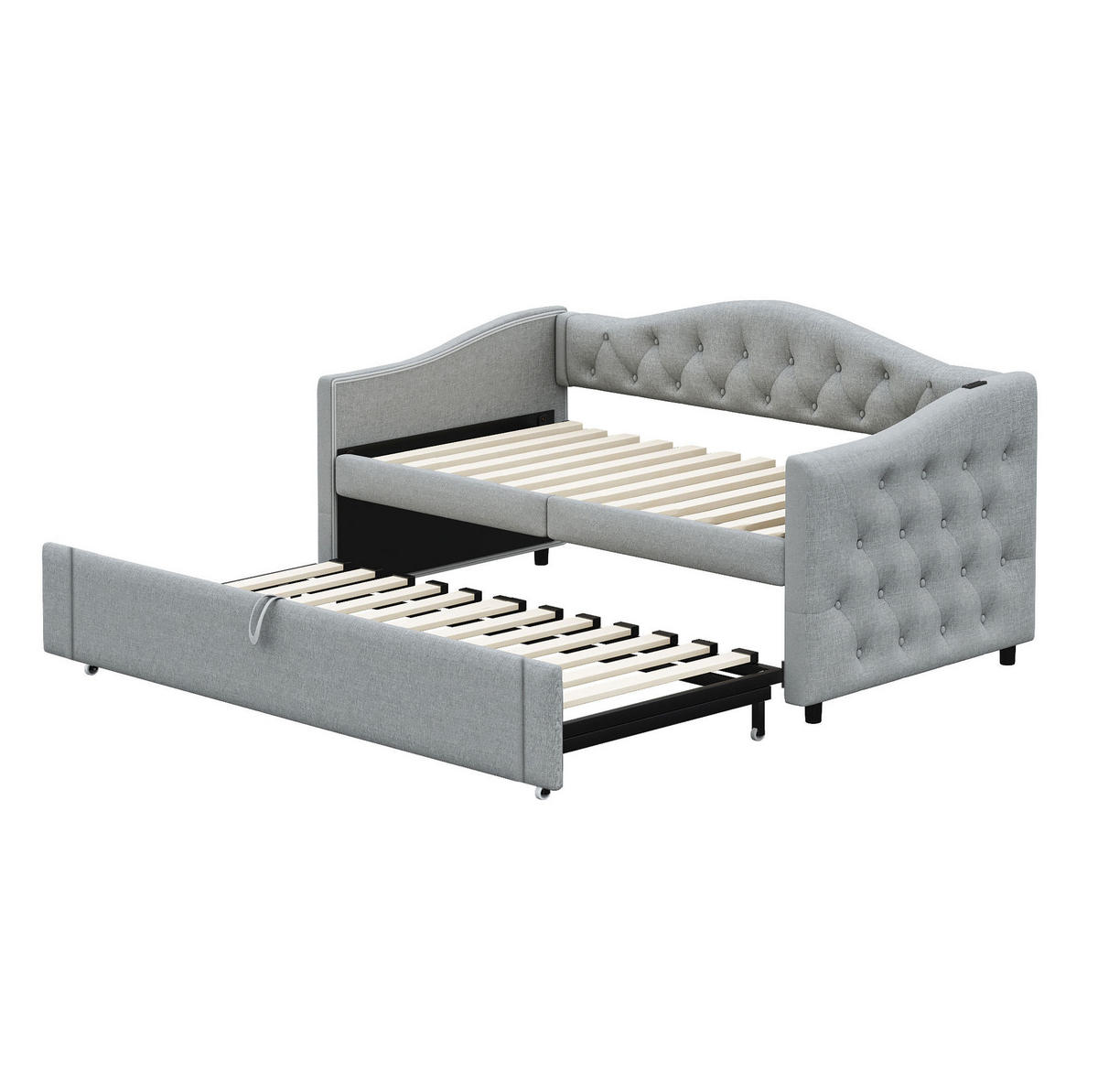 POLSTERBETT 90/200 cm mit USB-Anschluss und Lattenrost in Grau - Grau, Textil (90/200cm) - BEAOK