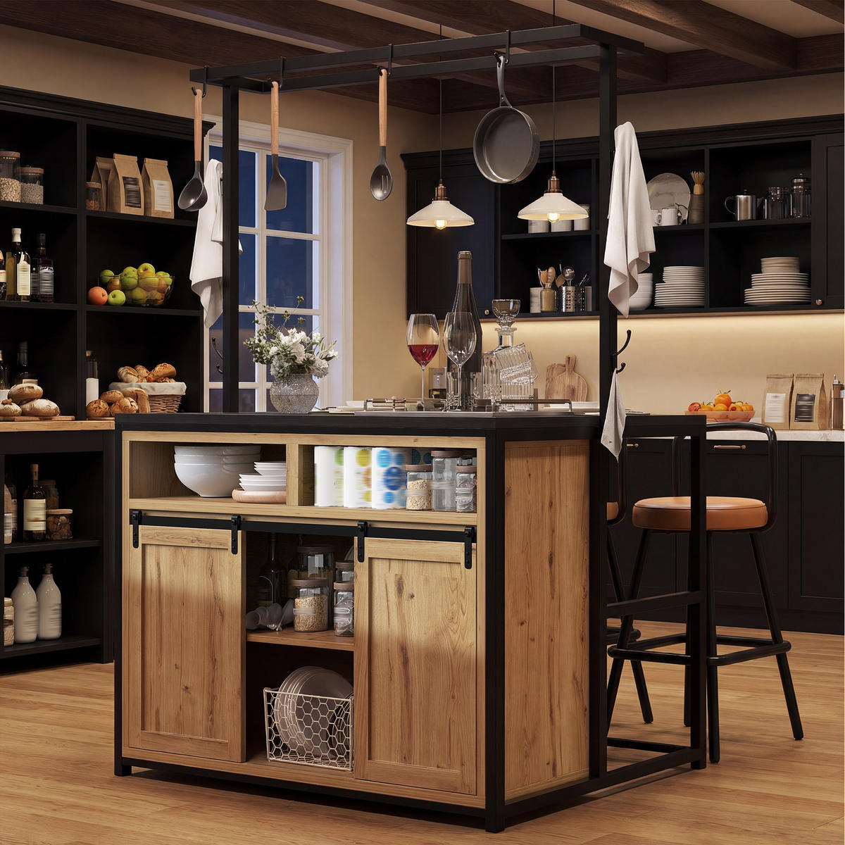 BUFFETSCHRANK Holzfarben 107/62/183 cm - Naturfarben, Holz (107/183/62cm) - PANGIVO