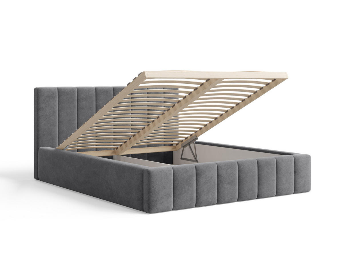 POLSTERBETT 01 180 x 200 cm – Flow – Bett mit Federmechanismus und Stauraum - Grau, Holz (180/200cm) - ROYAL24_MARKT