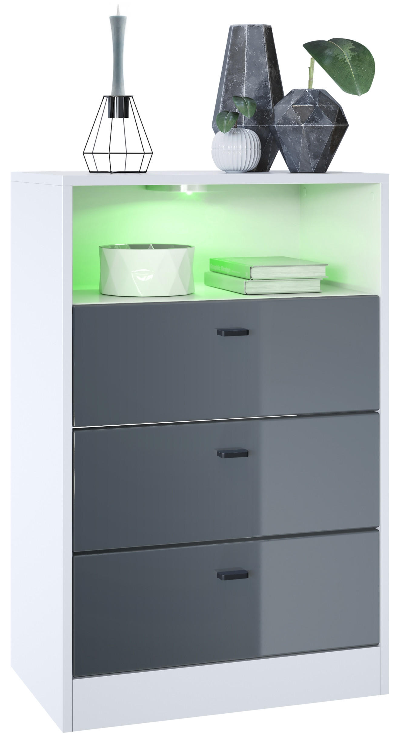 KOMMODE Pino Fronten in Grau Hochglanz - Grau, Holzwerkstoff (56/86.5/36cm) - Vladon
