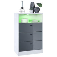 KOMMODE Pino Fronten in Grau Hochglanz - Grau, Holzwerkstoff (56/86.5/36cm) - Vladon