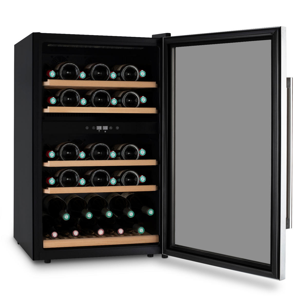 WEINKÜHLSCHRANK CAVCD53 Schwarz und Silber, 53 Flaschen , Kapazität 128L, 2 Temperaturzonen, Elegantes Design aus Edelstahl, Anti-UV, LED - Schwarz, Metall (54/89.5/55cm) - Les Petits Champs