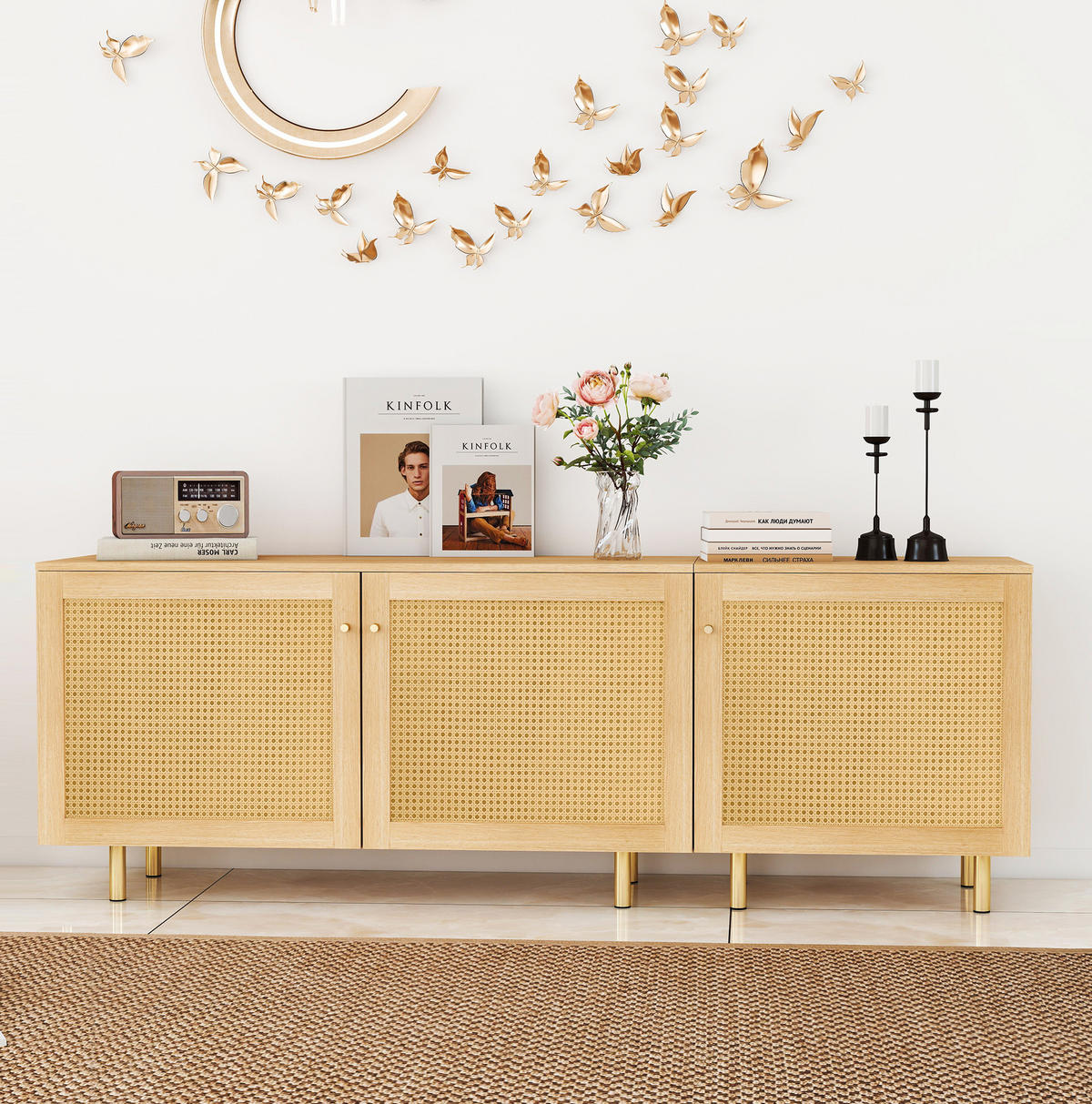 SIDEBOARD aus MDF 180x40x63 cm Natur mit modularem Stauraum und goldfarbenen Metallbeinen - Naturfarben, Holzwerkstoff (180/63/40cm) - Modfu