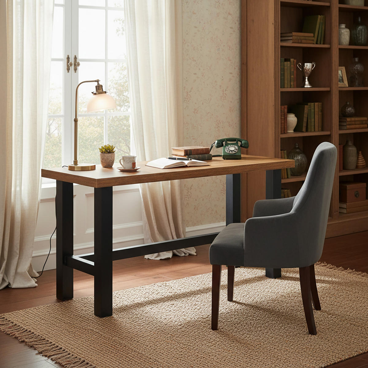 SCHREIBTISCH THOR 160/60/77 cm - Alteiche/Schwarz, Holzwerkstoff/Metall (60/160/77cm) - DUBI Möbel