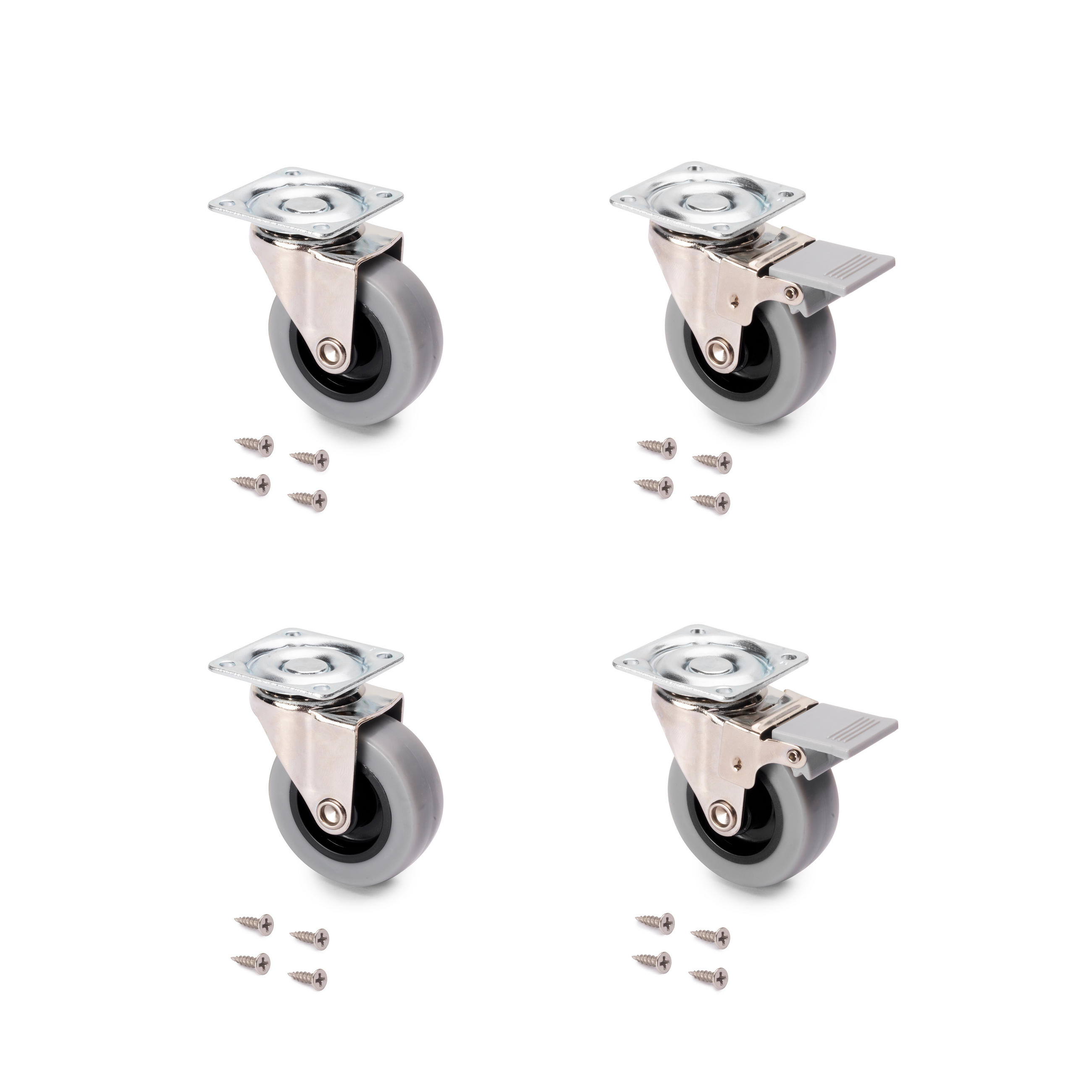 ROLLEN Slip mit Montageplatte, Durchmesser 50mm, Stahl und Kunststoff, Grau 4er-set - Grau, Metall (4.2/7/4.2cm) - EMUCA