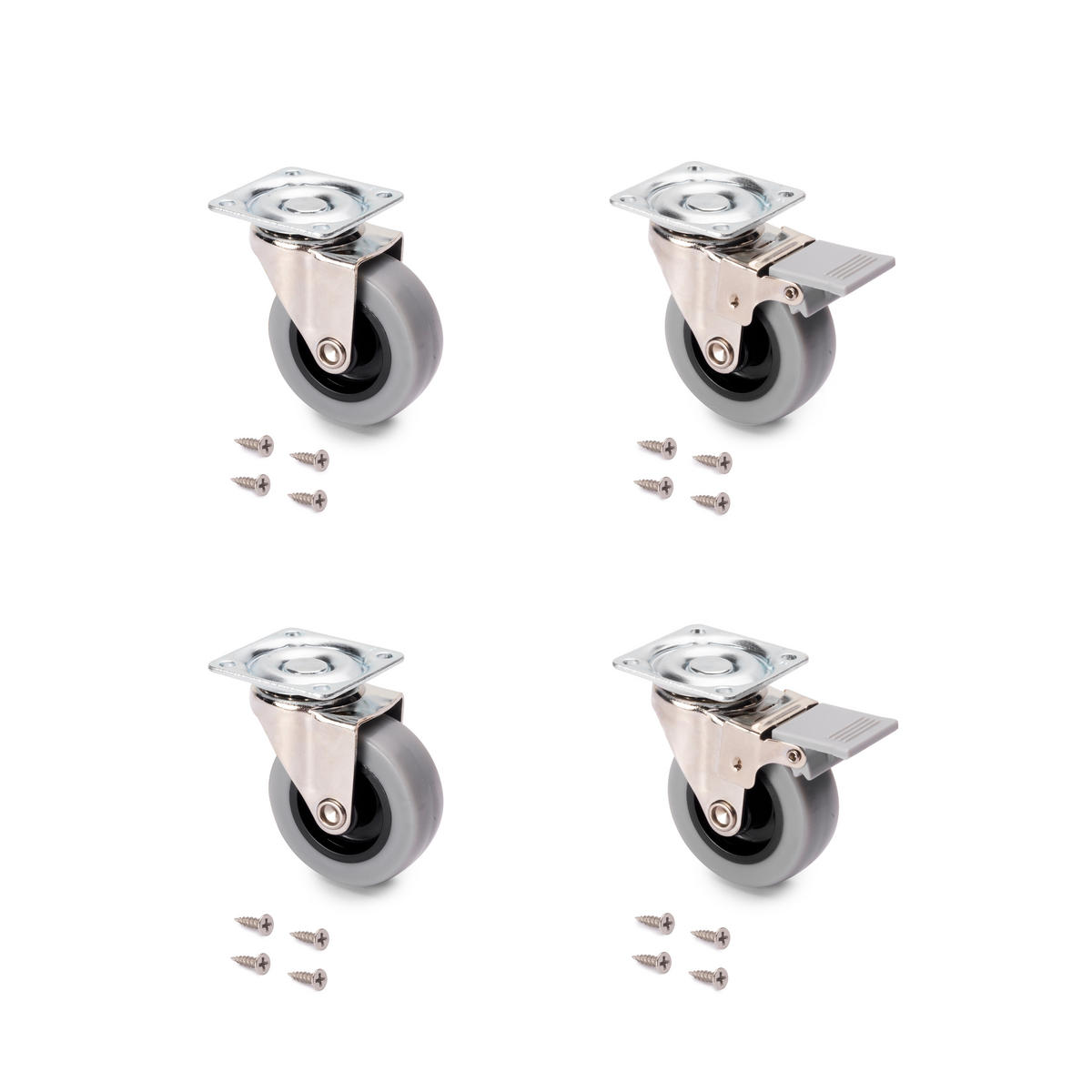ROLLEN Slip mit Montageplatte, Durchmesser 50mm, Stahl und Kunststoff, Grau 4er-set - Grau, Metall (20/5/18cm) - EMUCA